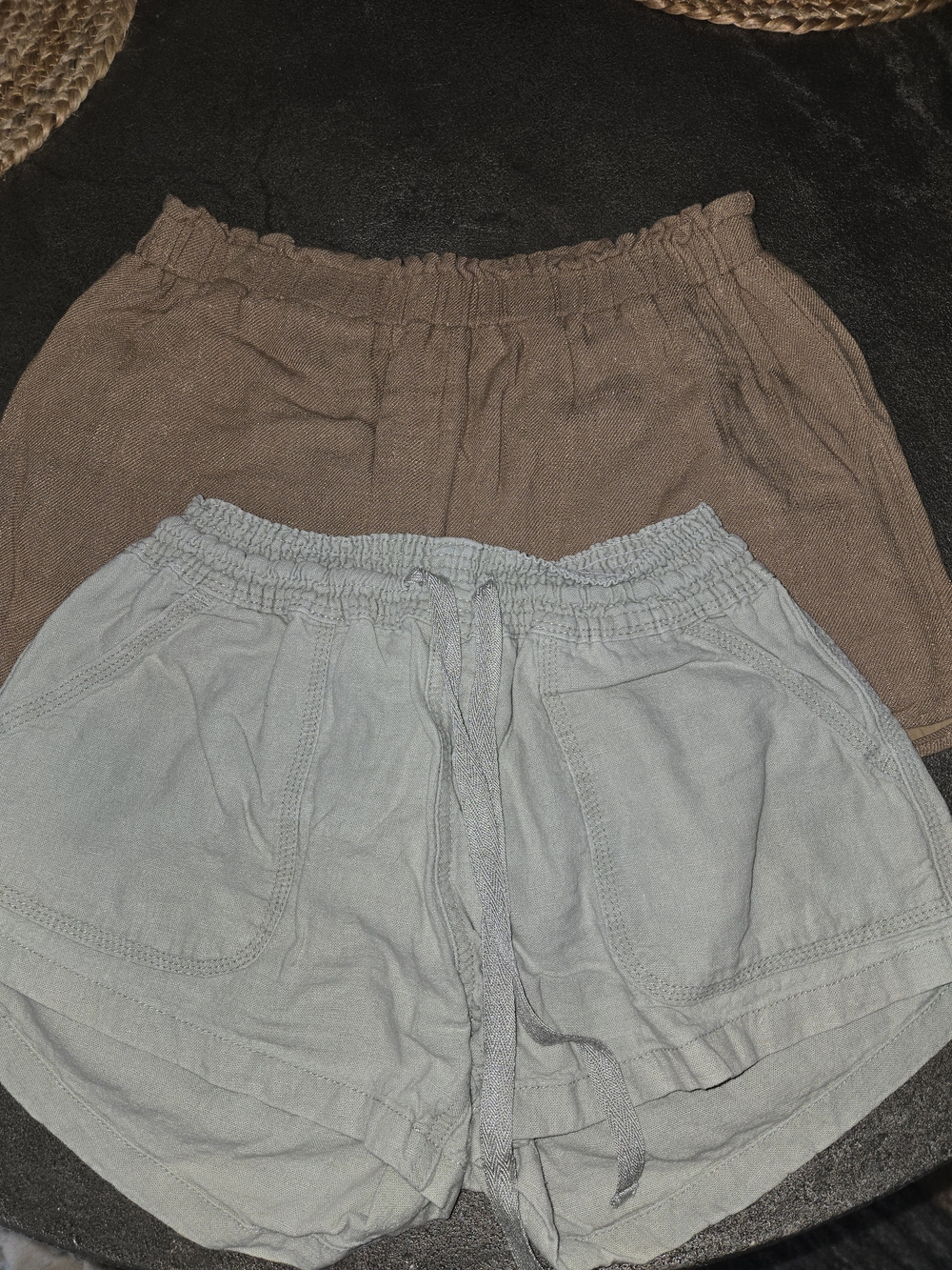 Linen And Cotton Shorts- Cocoa And Light Green